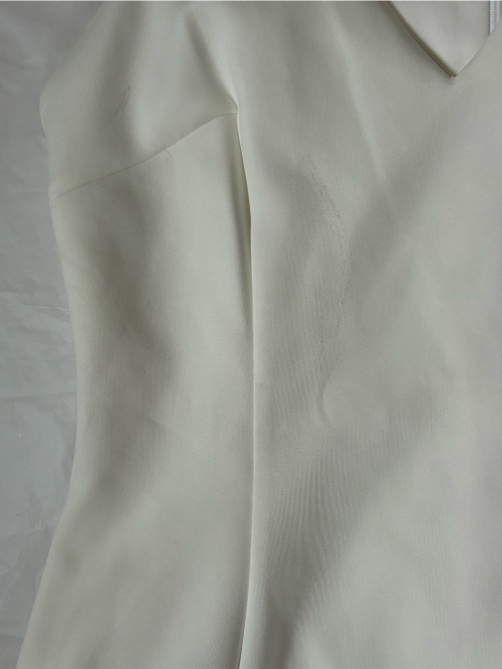 IVORY SLEEVELESS MINI DRESS ROSETTE RUFFLE HEM - Picture 4 of 14